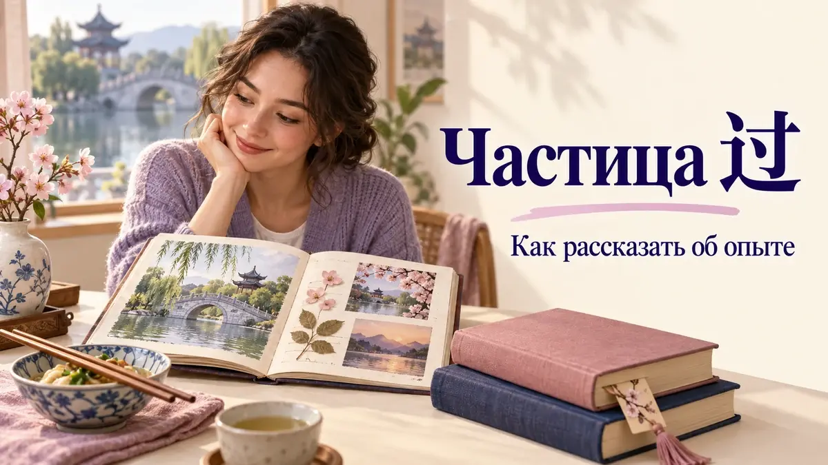 Читательница рассматривает альбом путешествий: частица 过 и жизненный опыт.