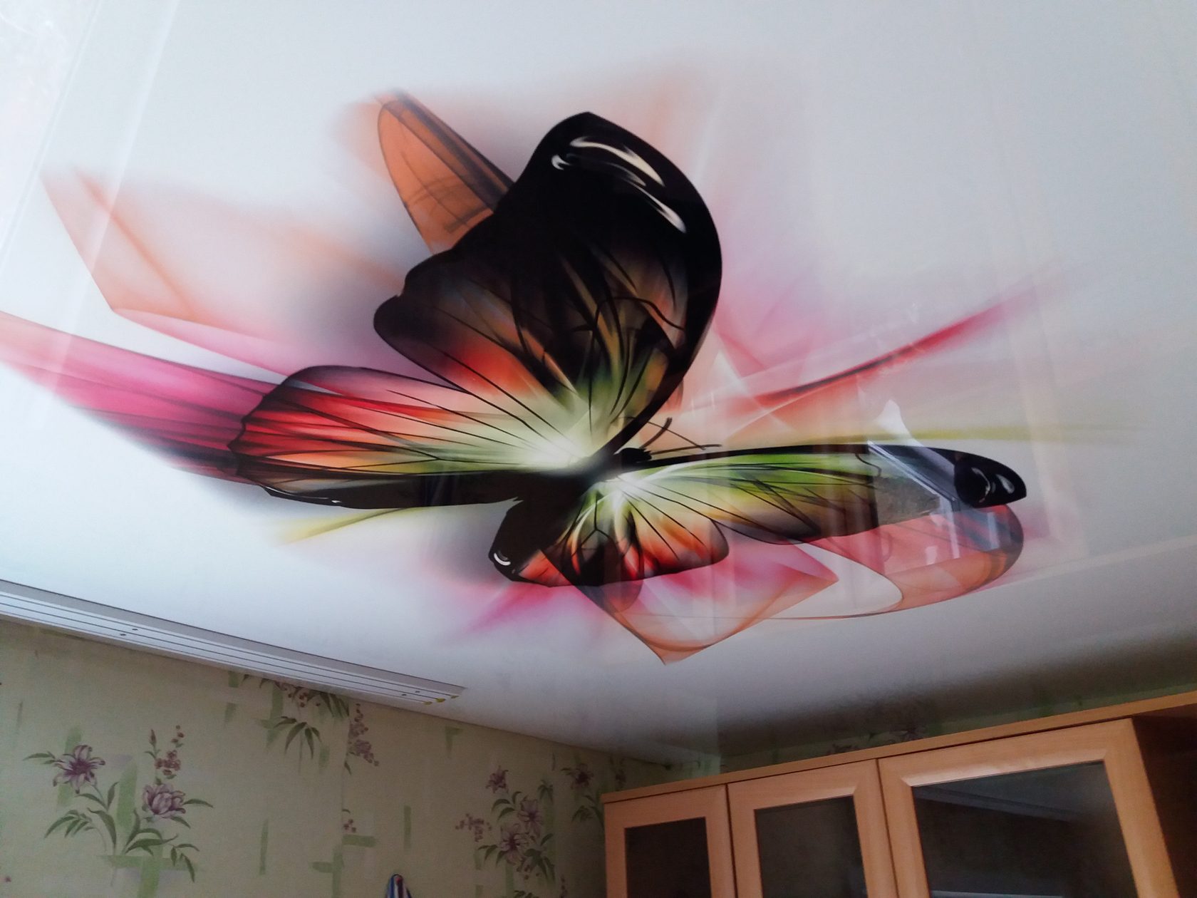 Натяжные потолки с рисунком бабочки