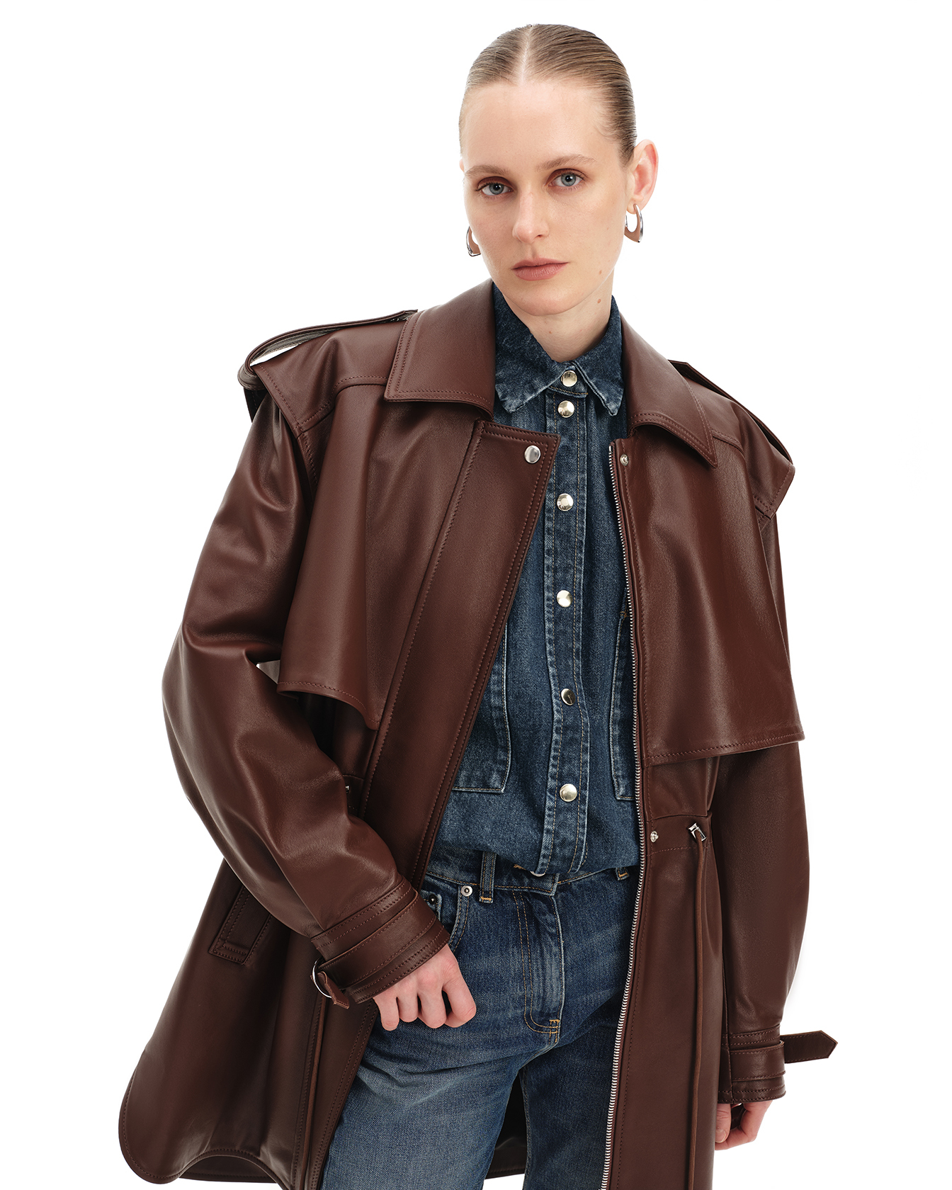 Leather Parka in Brown