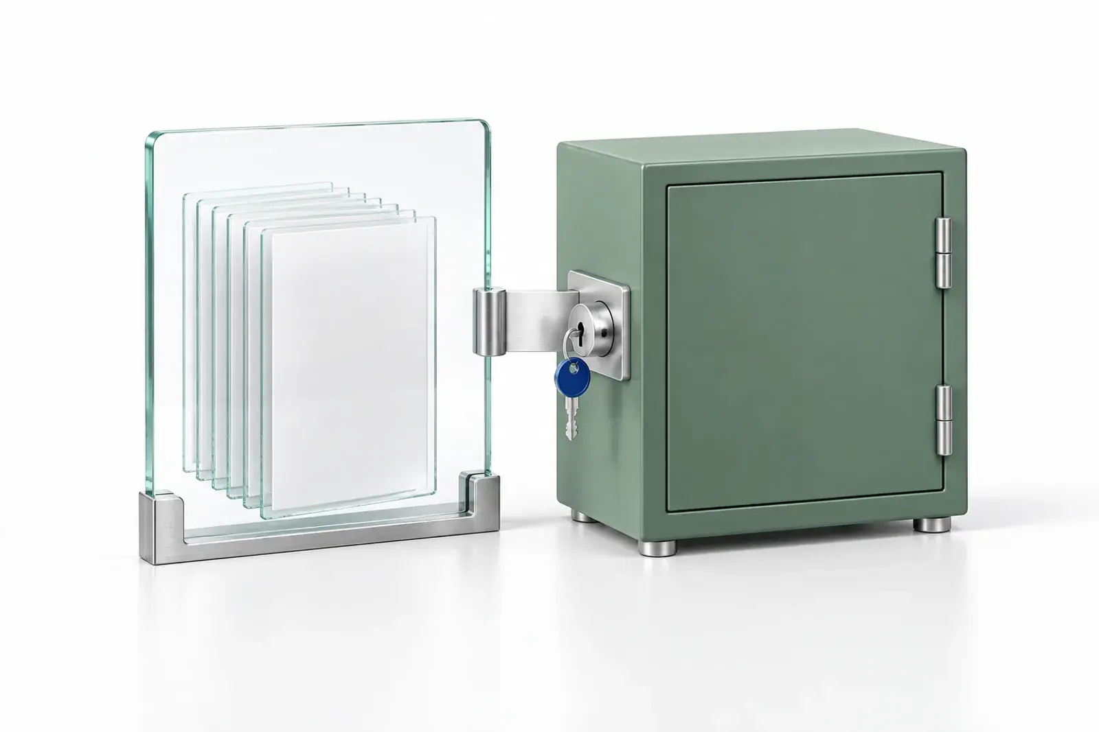 Concept illustration contrasting a shared record with access-controlled document storage.