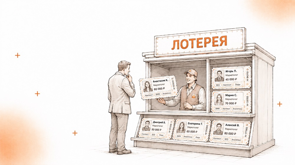 Резюме маркетологов в виде лотерейных билетов как метафора ожиданий от найма