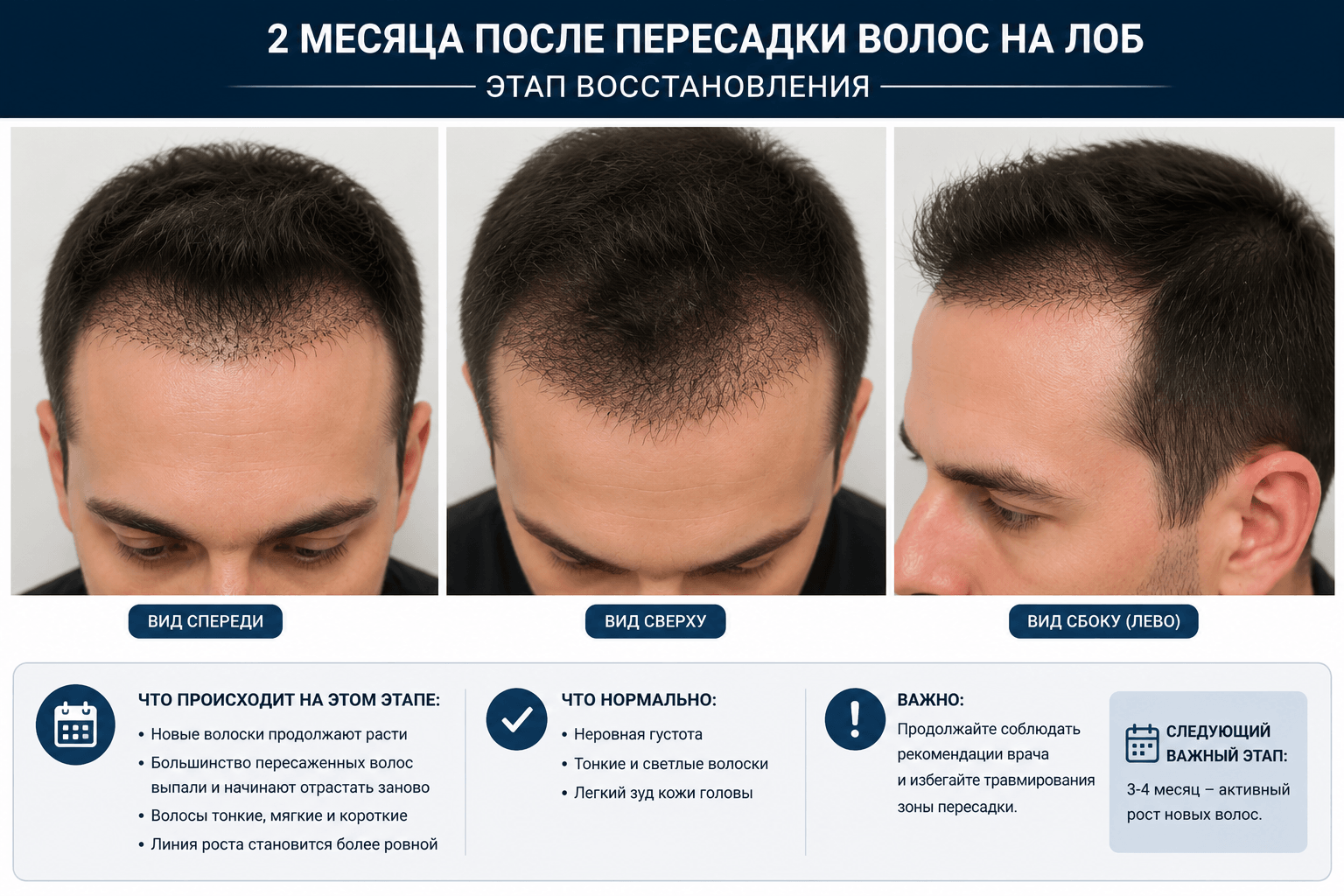 восстановление после пересадки волос на лоб второй месяц