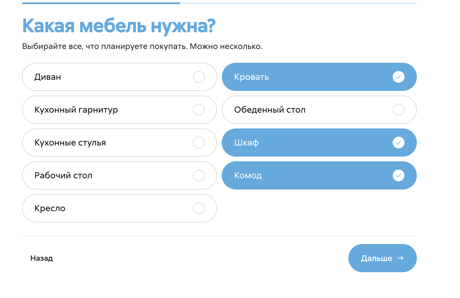 Шаг 2 — какая мебель нужна