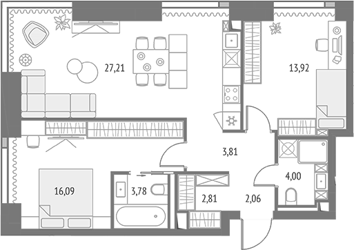 3-комнатная 73,7 м²