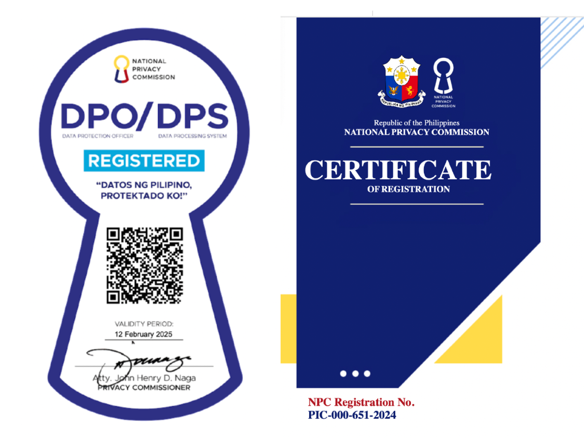 NPC Certificate of Registration and Seal of Registration