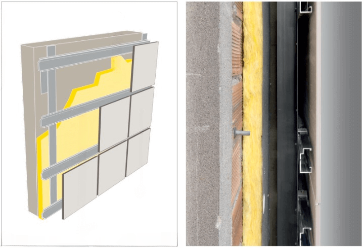 Схема устройства вентилируемого фасада: кронштейны, утеплитель, воздушный зазор и облицовка