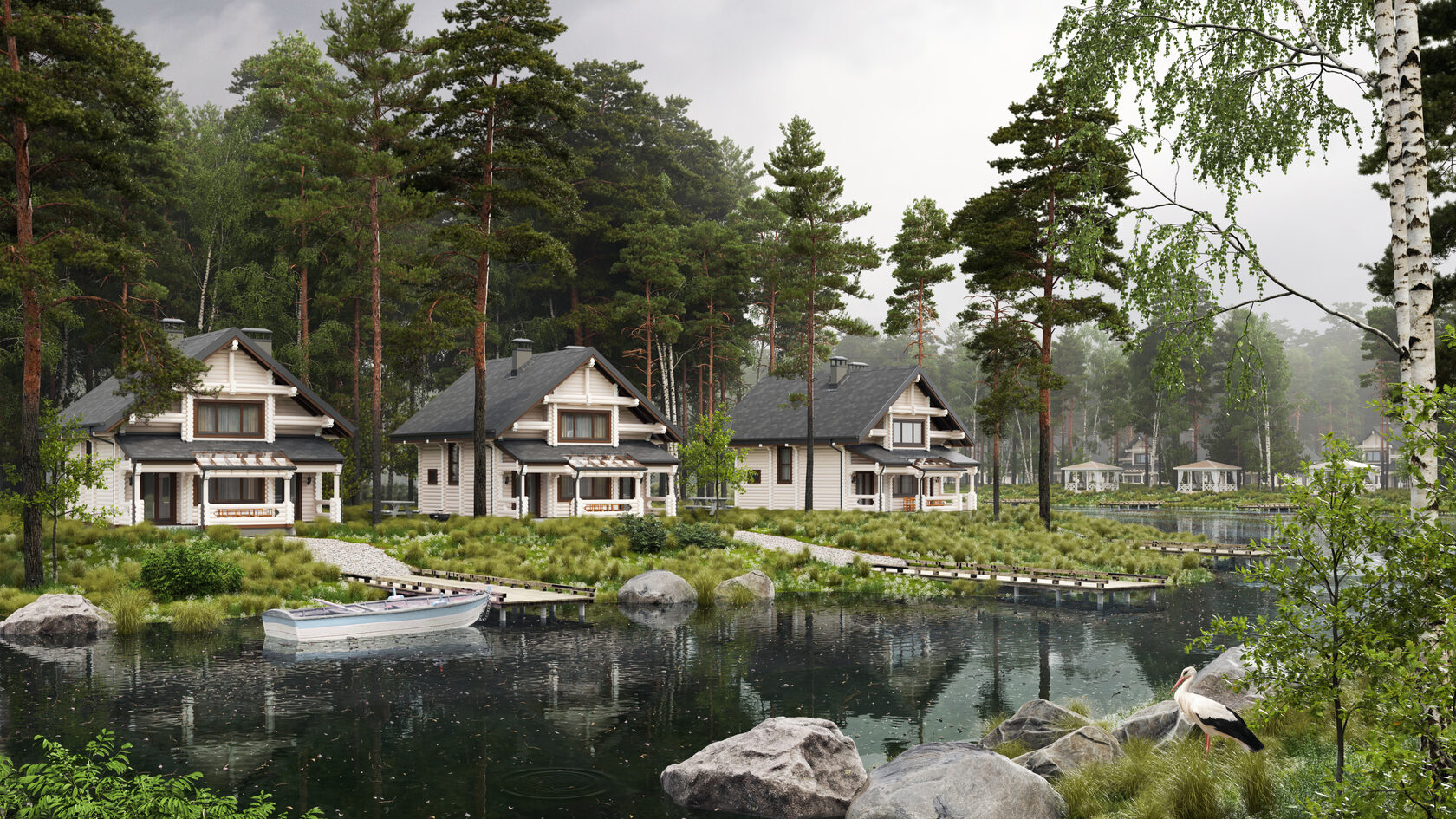 3д визуализация базы отдыха, 3д визуализация коттеджа