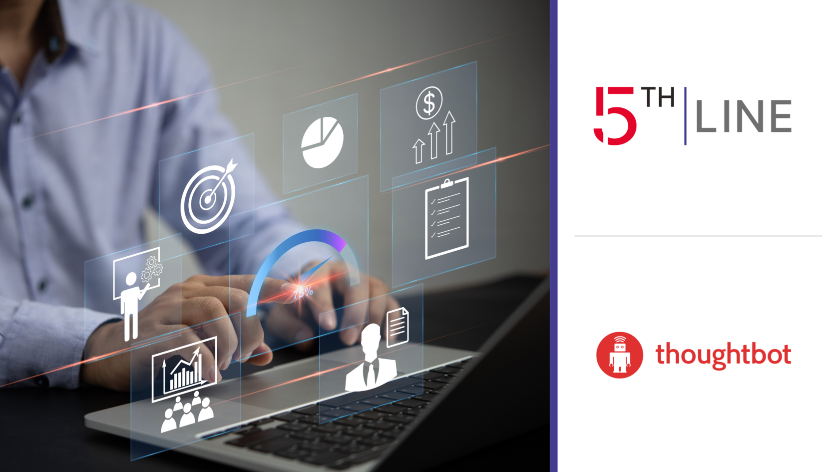 Icons indicating financial foundations overlaying a person working on a laptop.