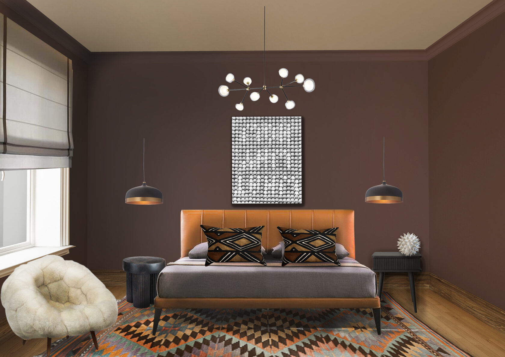 коллаж спальня в коричневых тонах