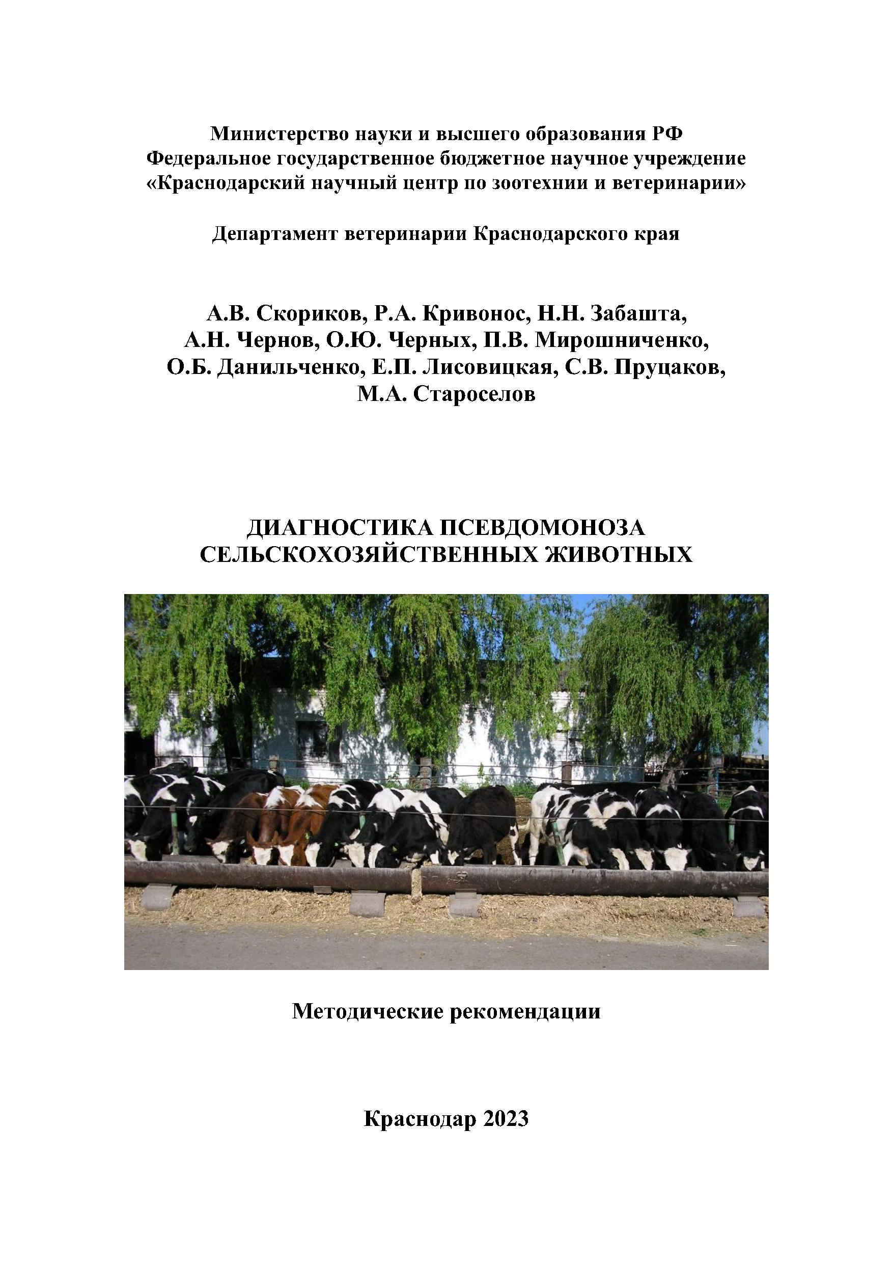 Диагностика псевдомоноза сельскохозяйственных животных, скотоводство, КРС, сельскохозяйственные животные, псевдомоноз диагностика, книга, учебное пособие, рекомендации, монография, Краснодарский научный центр по зоотехнии и ветеринарии, ФГБНУ КНЦЗВ