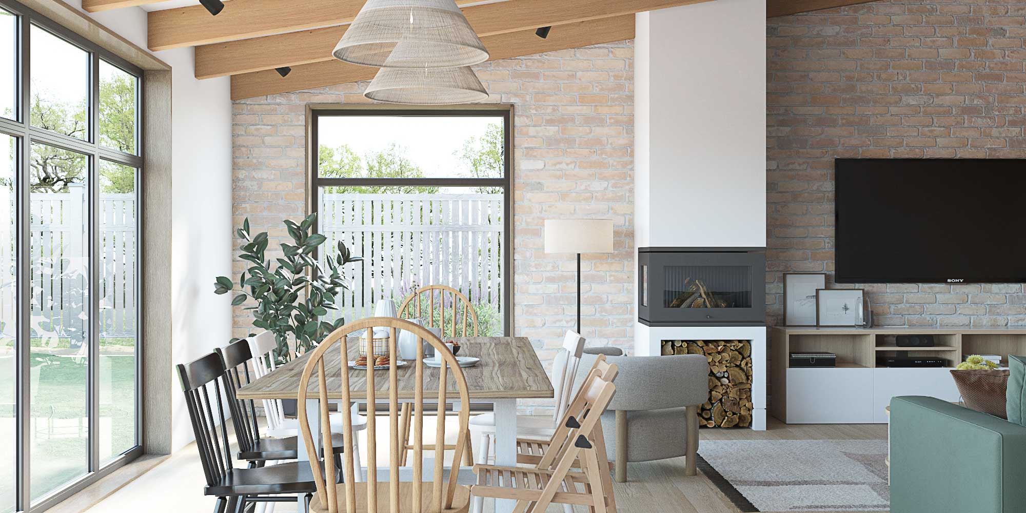 Темно-зеленые кухонные фасады на светлой кухне. Деревянный кухонный стол с мягким лиловым диваном с изголовьем и сиреневыми мягкими кухонными стульями. Лофтовая дверь в лоджию. Керамогранит duomo на полу.