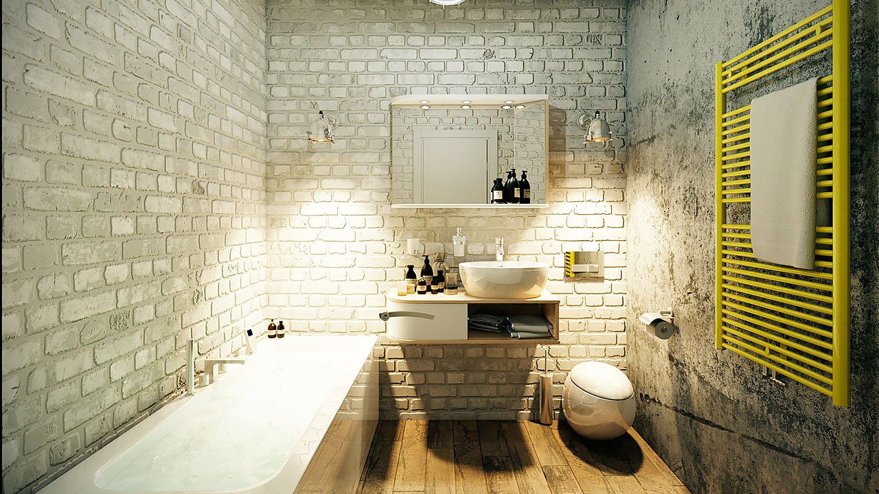 Кирпичные стены в ванной – креативная отделка комнаты