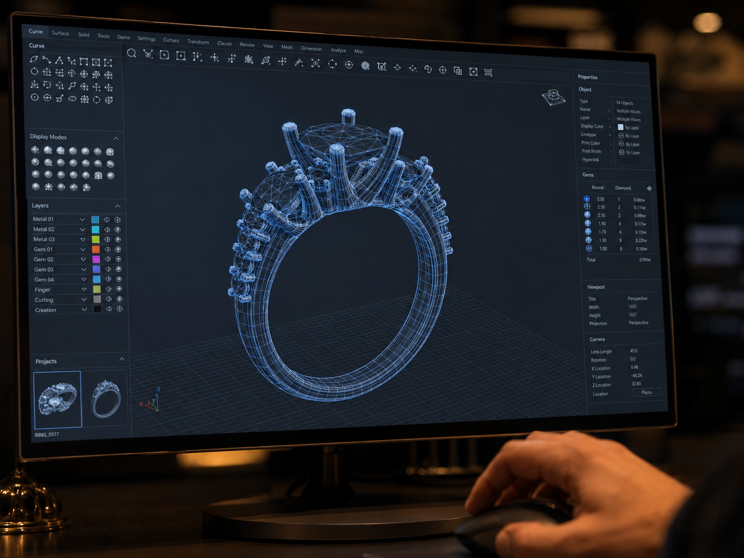 Создание 3D-модели кольца в ювелирной CAD-программе — проработка крапанов под камни