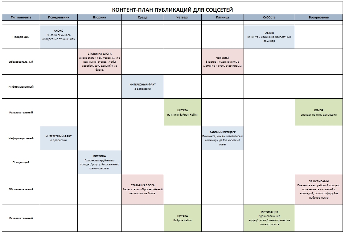 Контент план для дизайнера интерьера