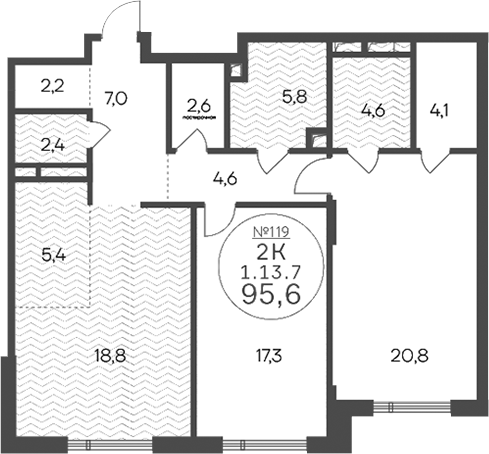 3-комн 95,6 м²