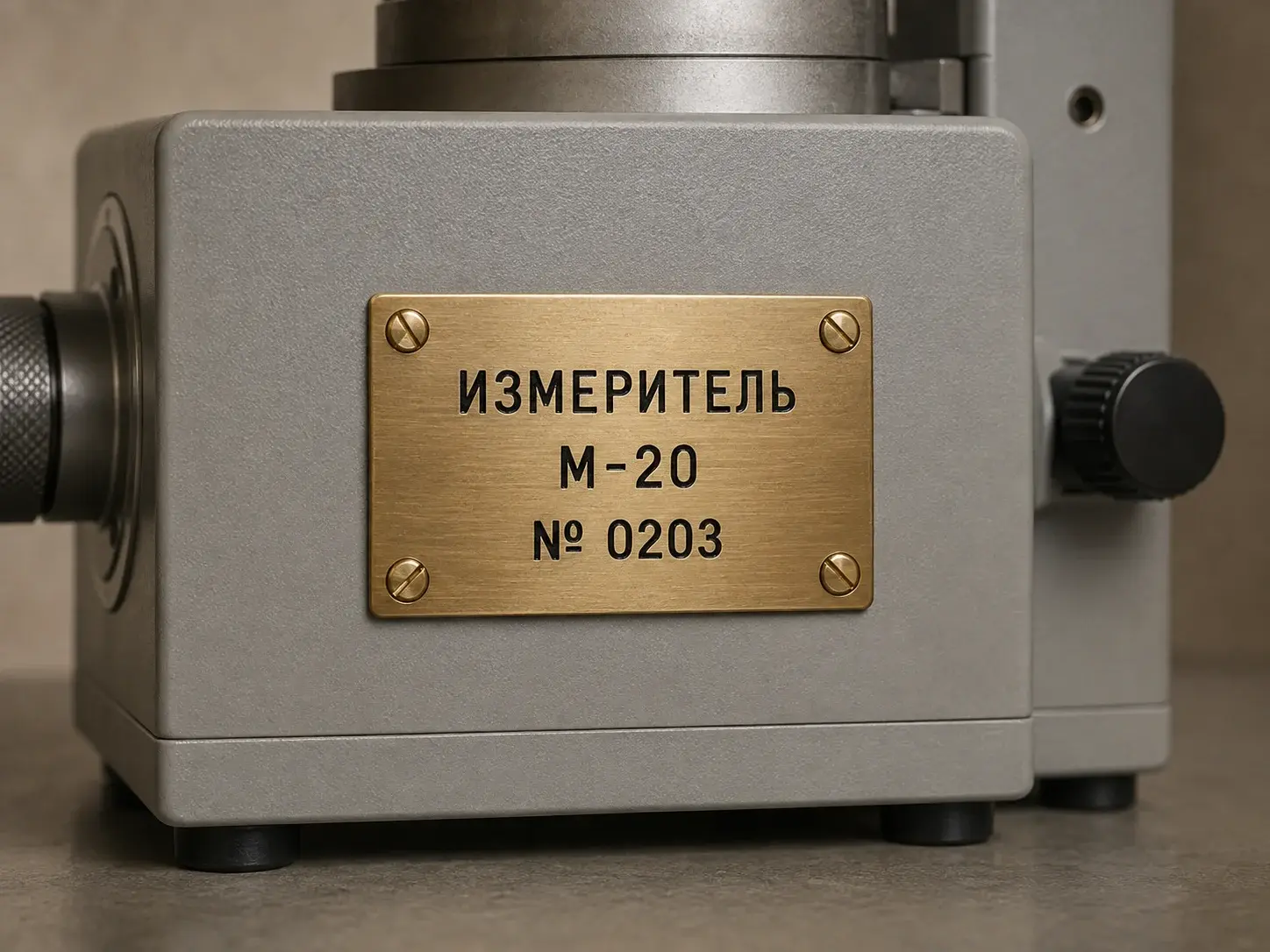 Латунный шильд ИЗМЕРИТЕЛЬ М-20 на измерительном приборе