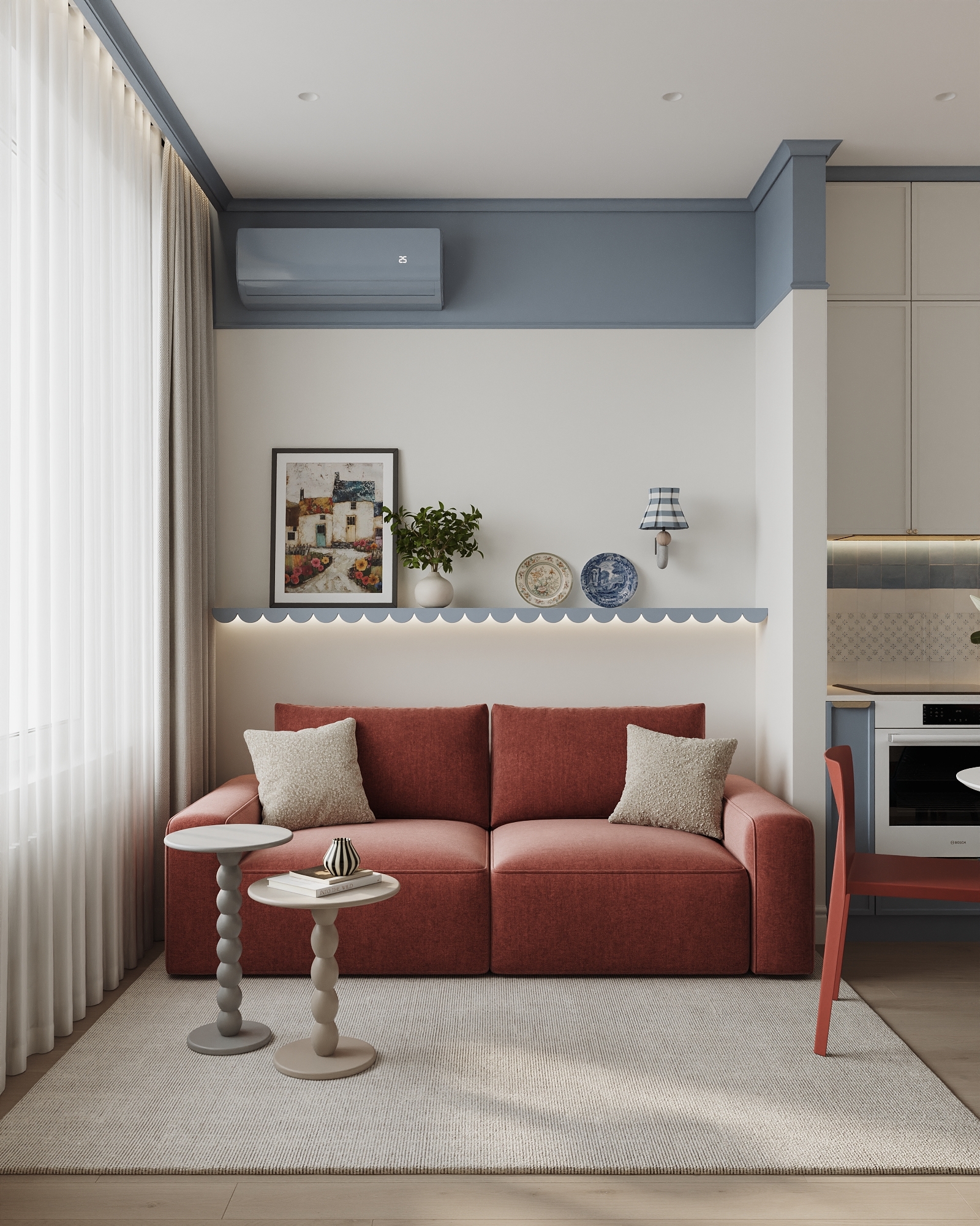 Дизайн проект трехкомнатной квартиры в голубых тонах в ЖК "Лефортово Парк"