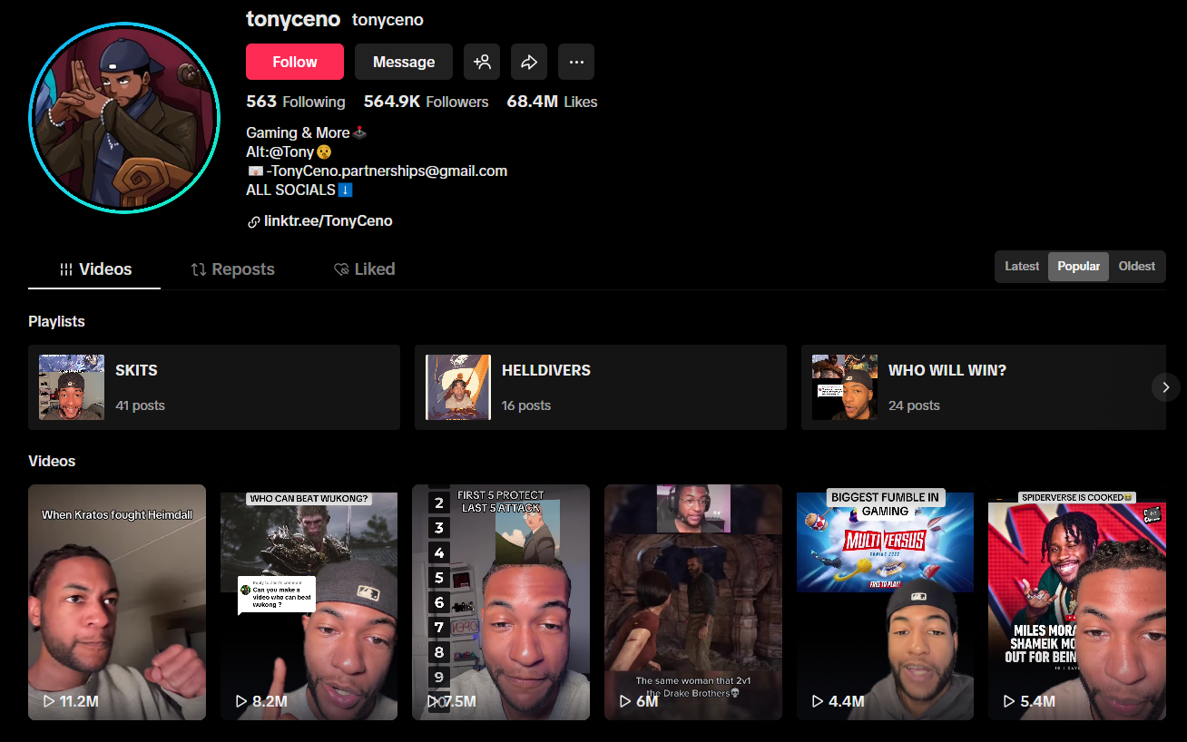 Tonyceno tiktok gaming influencer