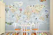 Детская карта мира с воздушными шарами и самолётами