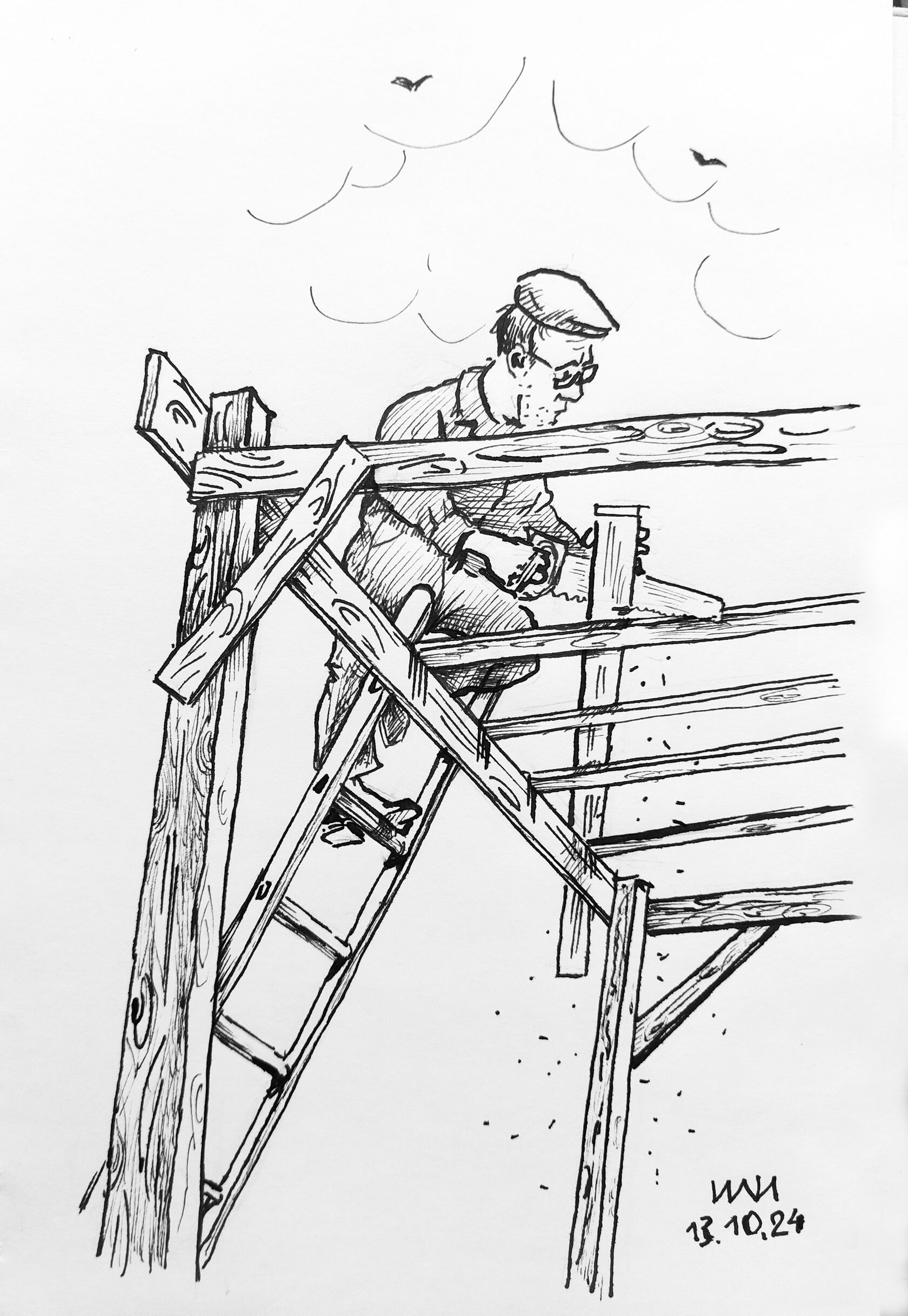 Строительство сукки ( иллюстрация художника Йосифа Лихтарева)