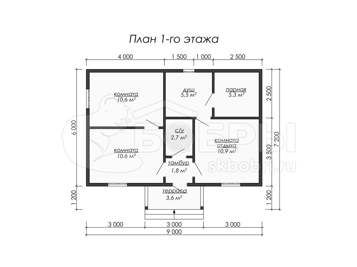 План брусового дома 6х4