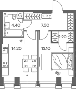 1-комн 41,4 м²
