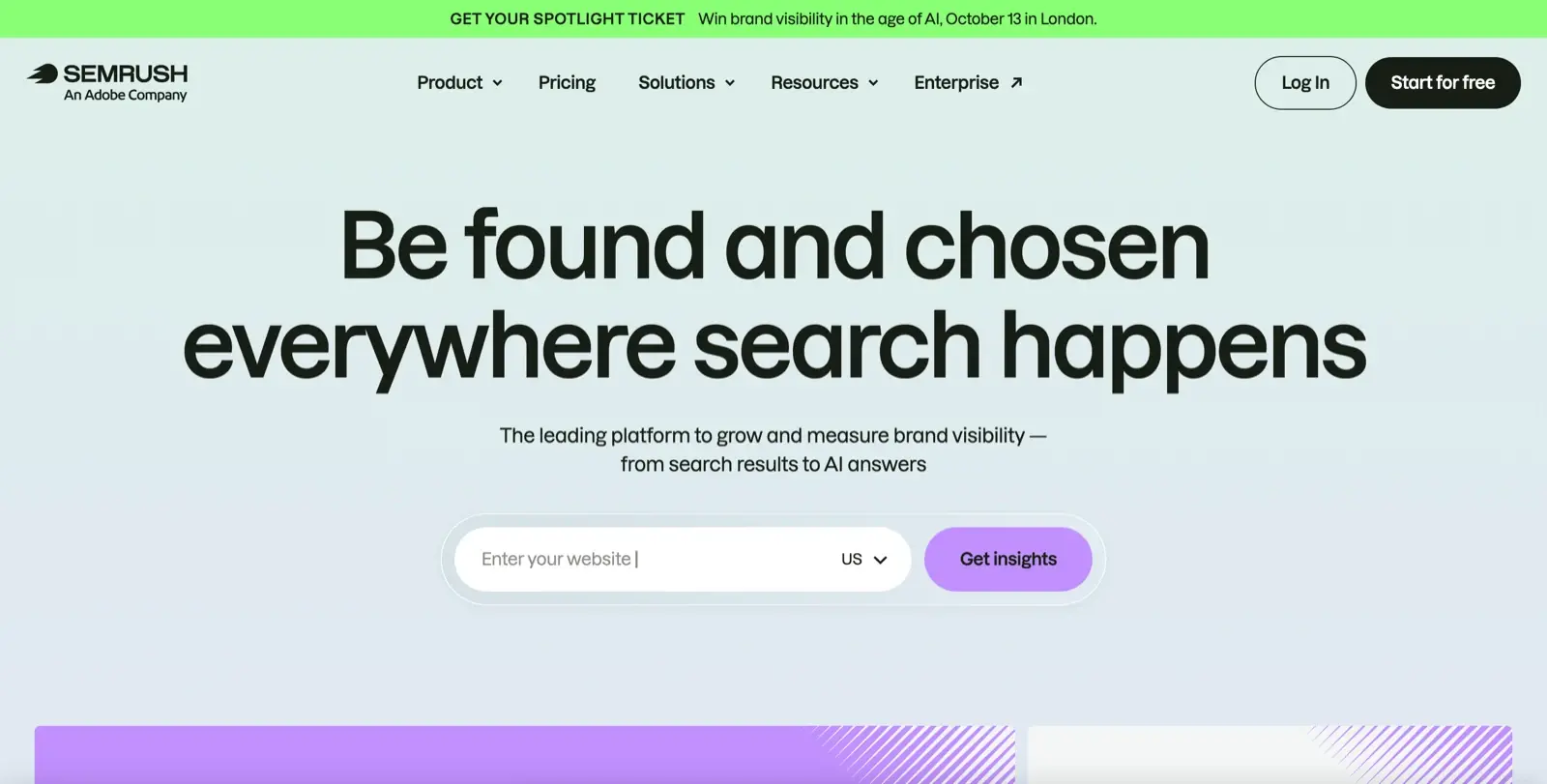 Semrush homepage, marketing suite with Site Audit and branded reports