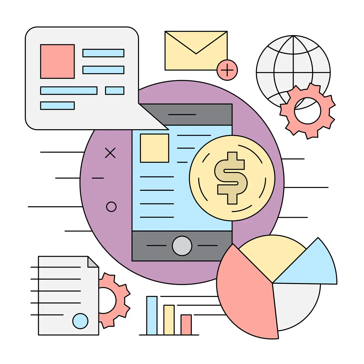 Линейный стиль Иконки Бизнес и финансы