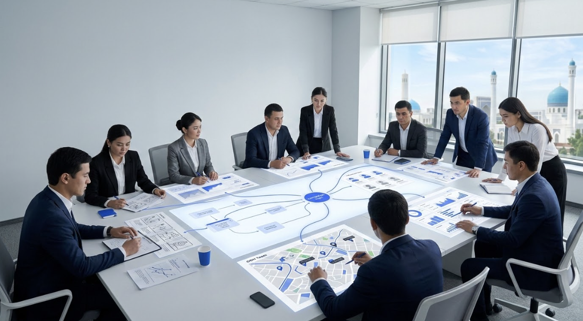 Five specialist teams align their work around one shared advertising campaign map.