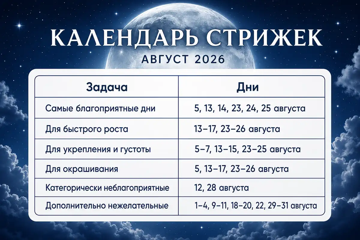 Лунный календарь стрижек на август 2026 года: лучшие и неблагоприятные дни