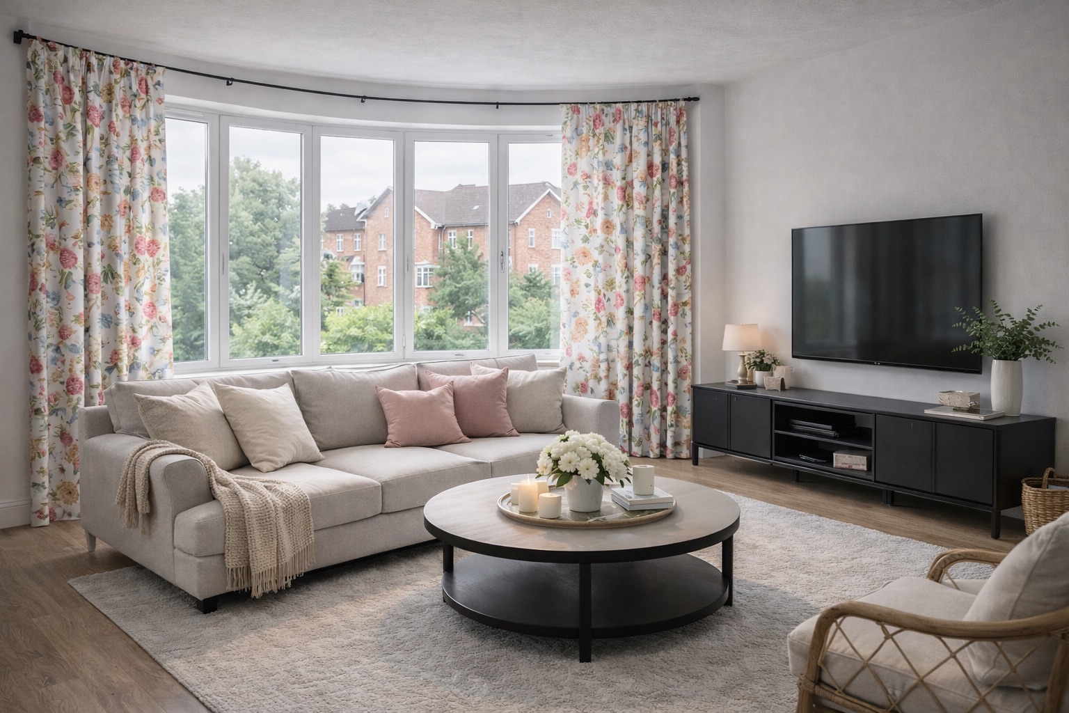 Светлая гостиная, воздушный тюль