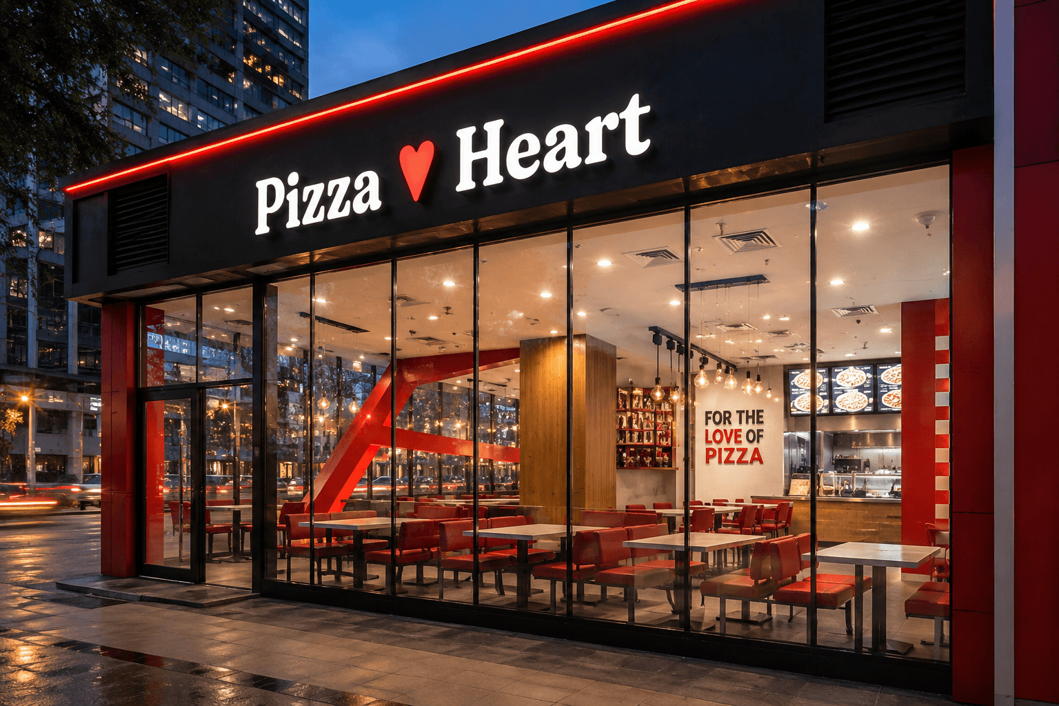 Интерьер Pizza Heart в формате Dine-in