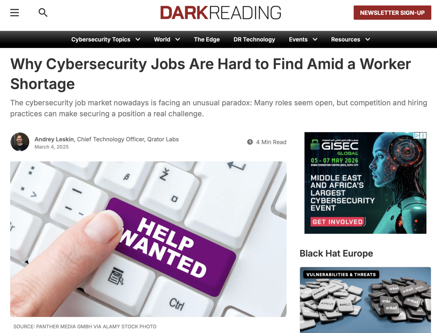 DARKREADING - Why Cybersecurity Jobs Are Hard to Find Amid a Worker Shortage