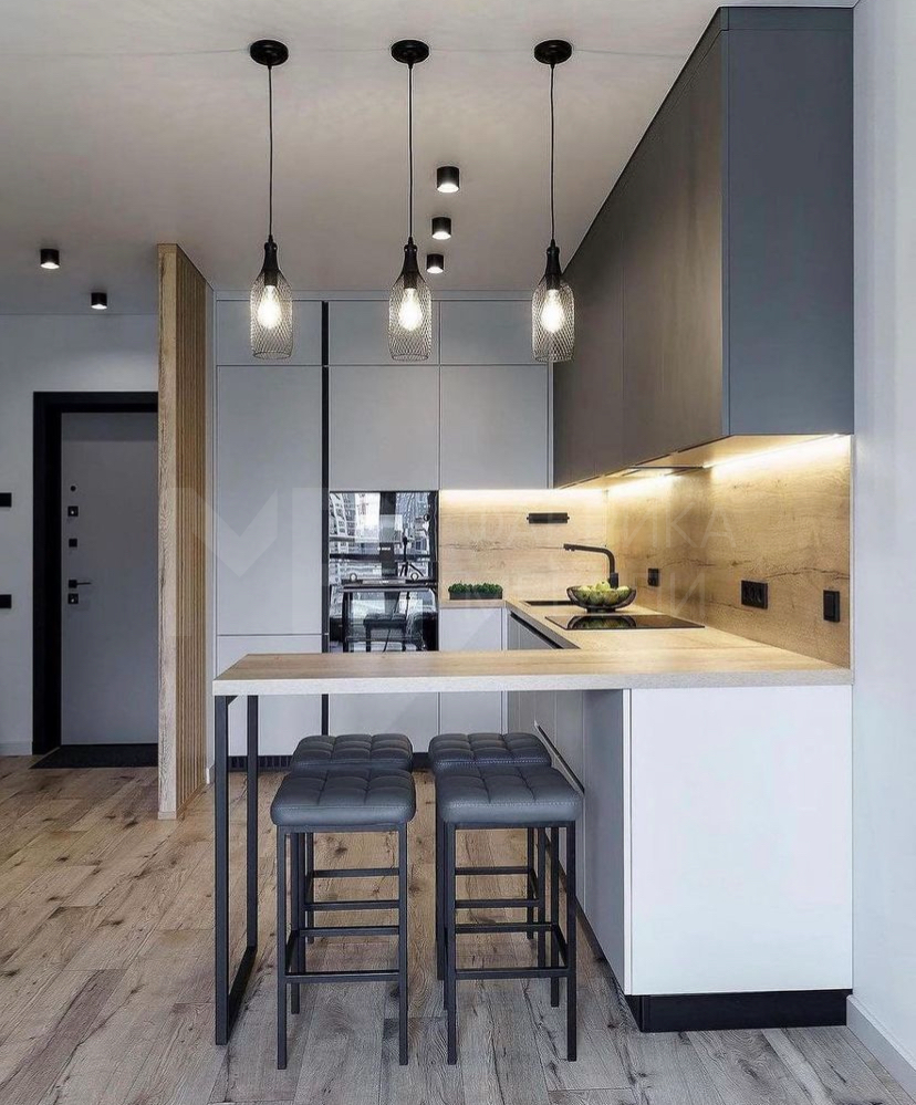 кухня с барной стойкой в студию