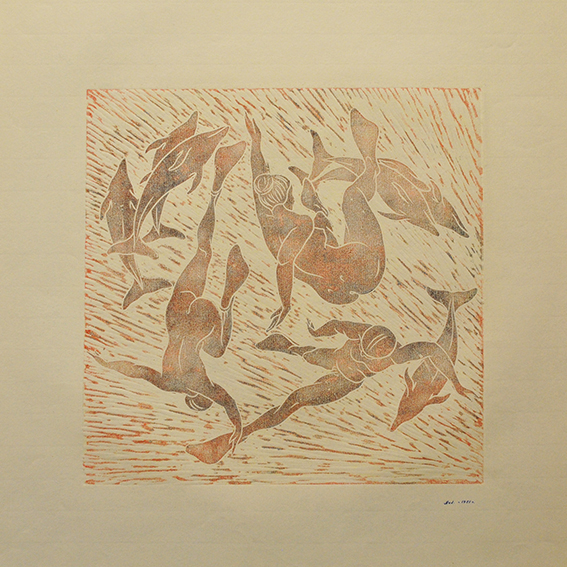 engraving linocut Nude