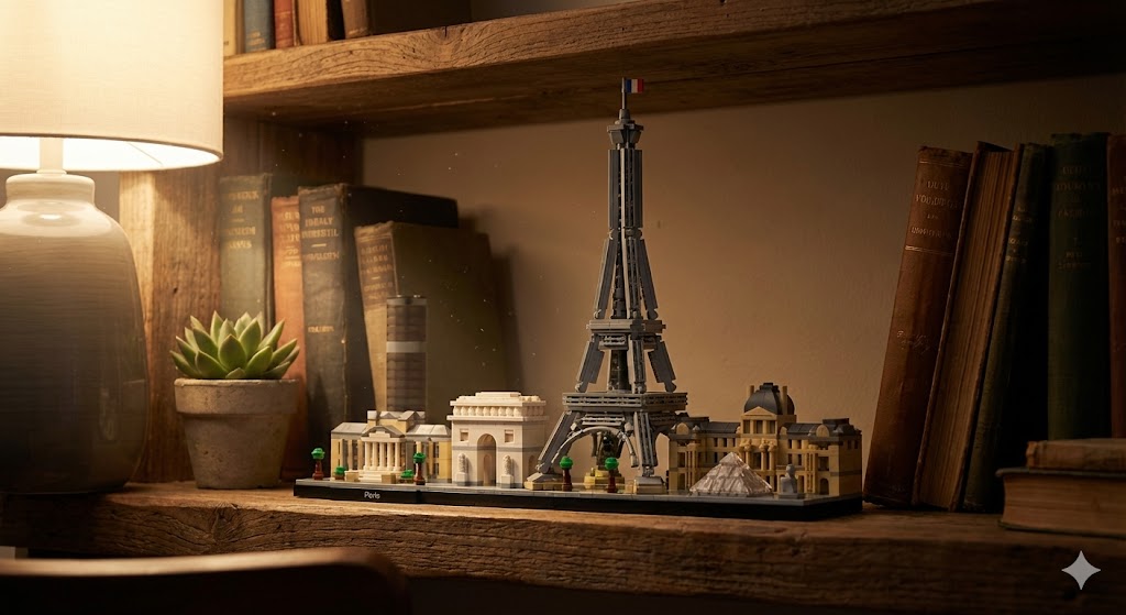 Коллекционный набор LEGO Architecture на полке в интерьере