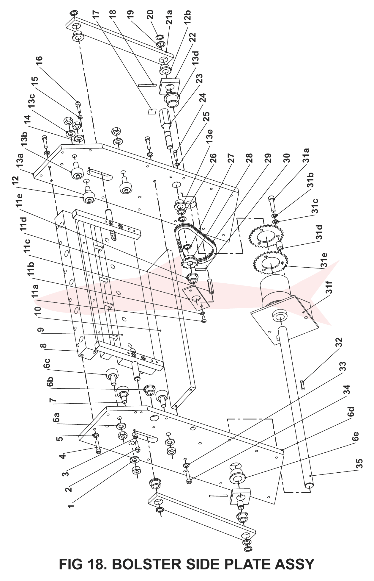 Morgana TrimMaster Pro Fig 18 Bolster Side Plate Assembly — схема деталей