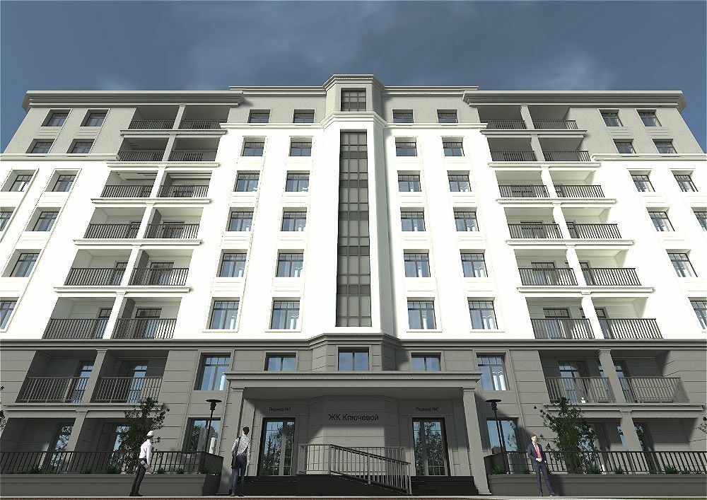 Визуализация фасада здания жилого комплекса