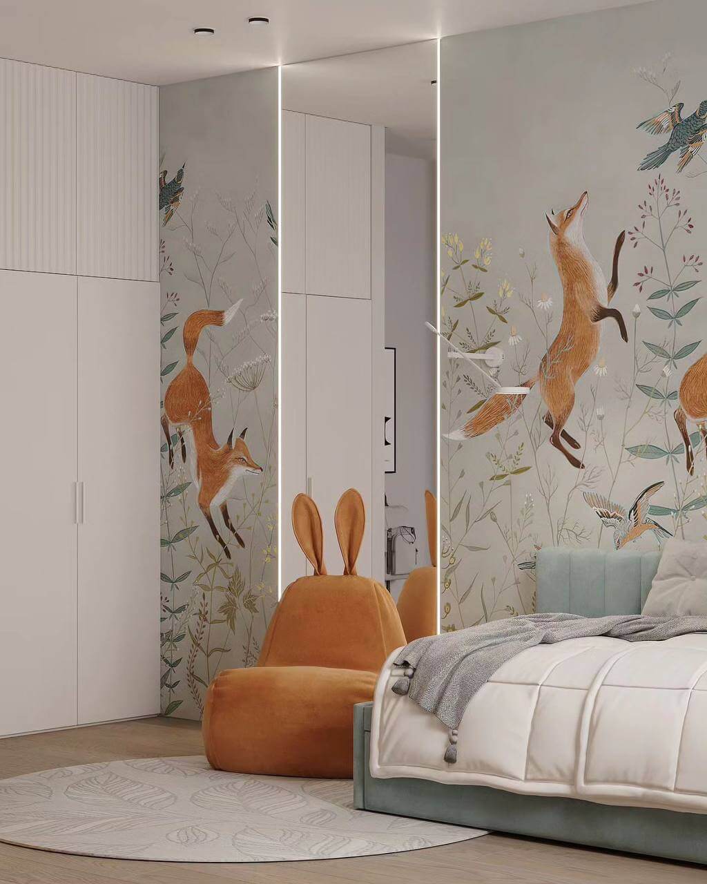 sofa poufs in a children's room