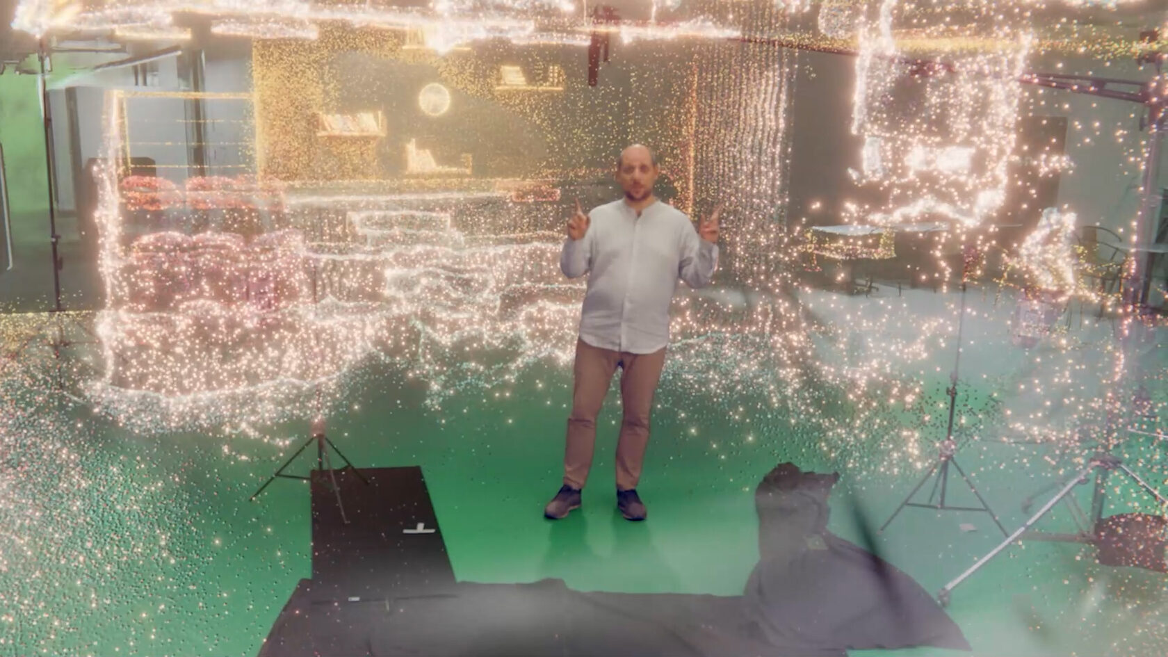 Gaussian Splatting transformation effect around a presenter
