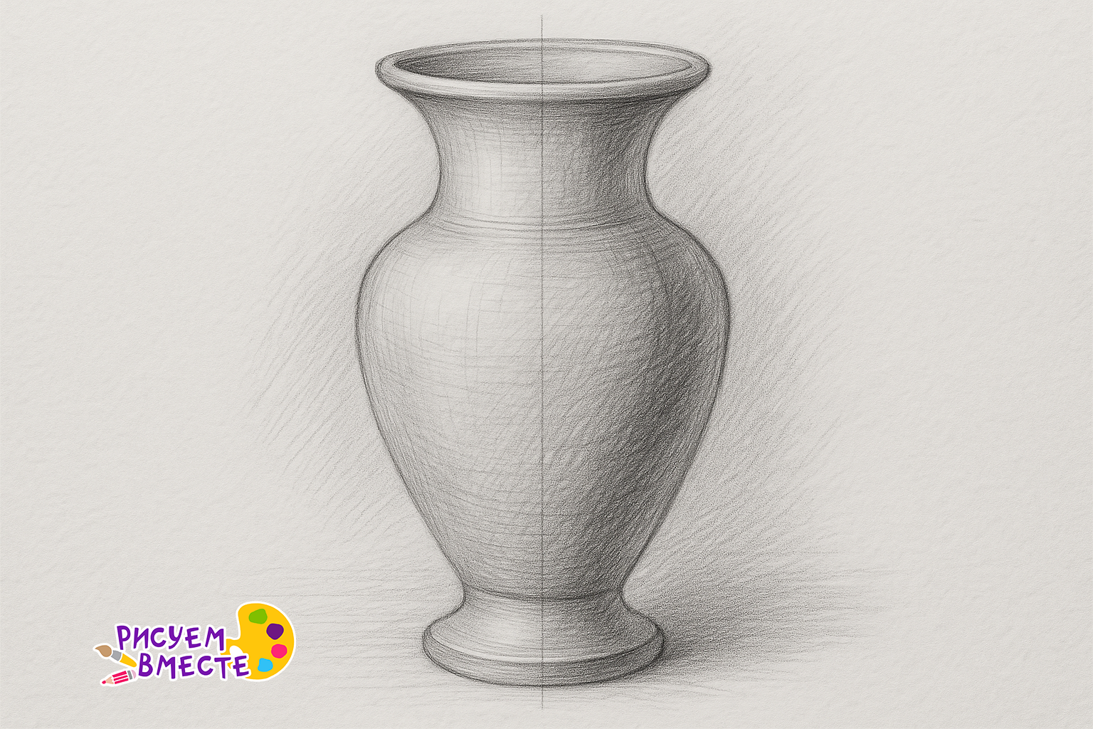 Карандашный рисунок вазы на белом фоне, учебный вариант для срисовки шаг за шагом