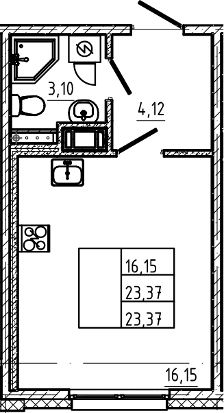 Планировка Студия 23.37 м², LIBERTY DOM, кв. 152