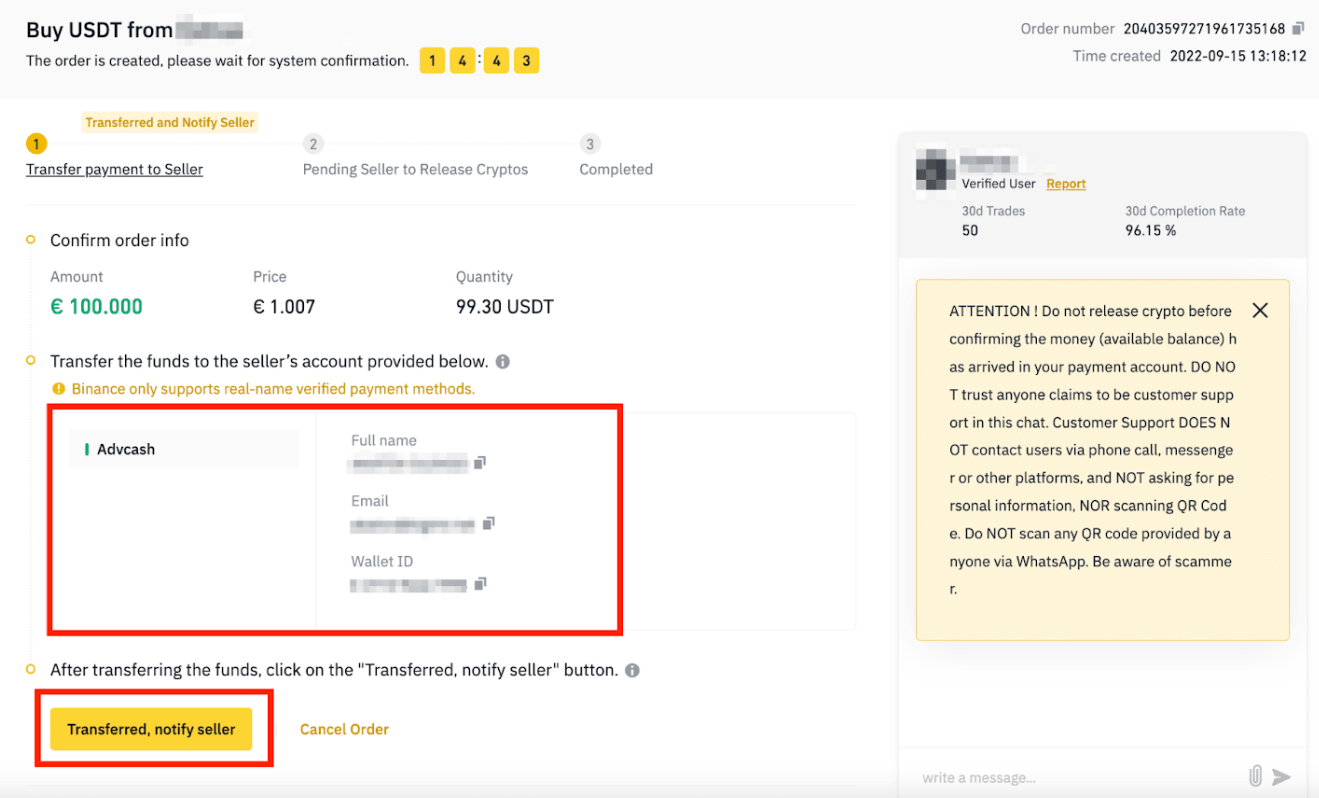 Step 4 of how to buy crypto P2P on Binance