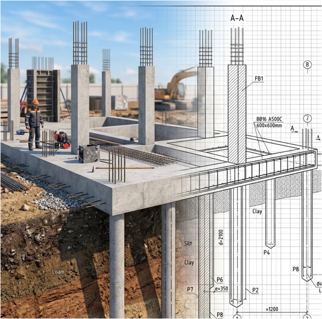 Строительная площадка: свайный фундамент и чертежи
