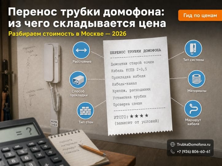 Перенос трубки домофона: цена услуги в Москве в 2026 году