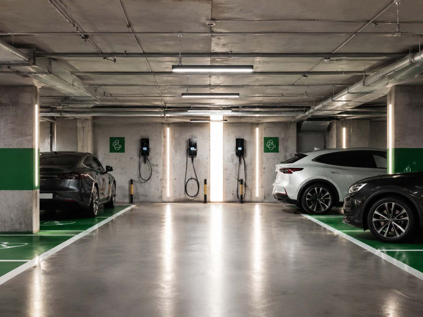 Спринклеры и пожаротушение над EV-зоной паркинга