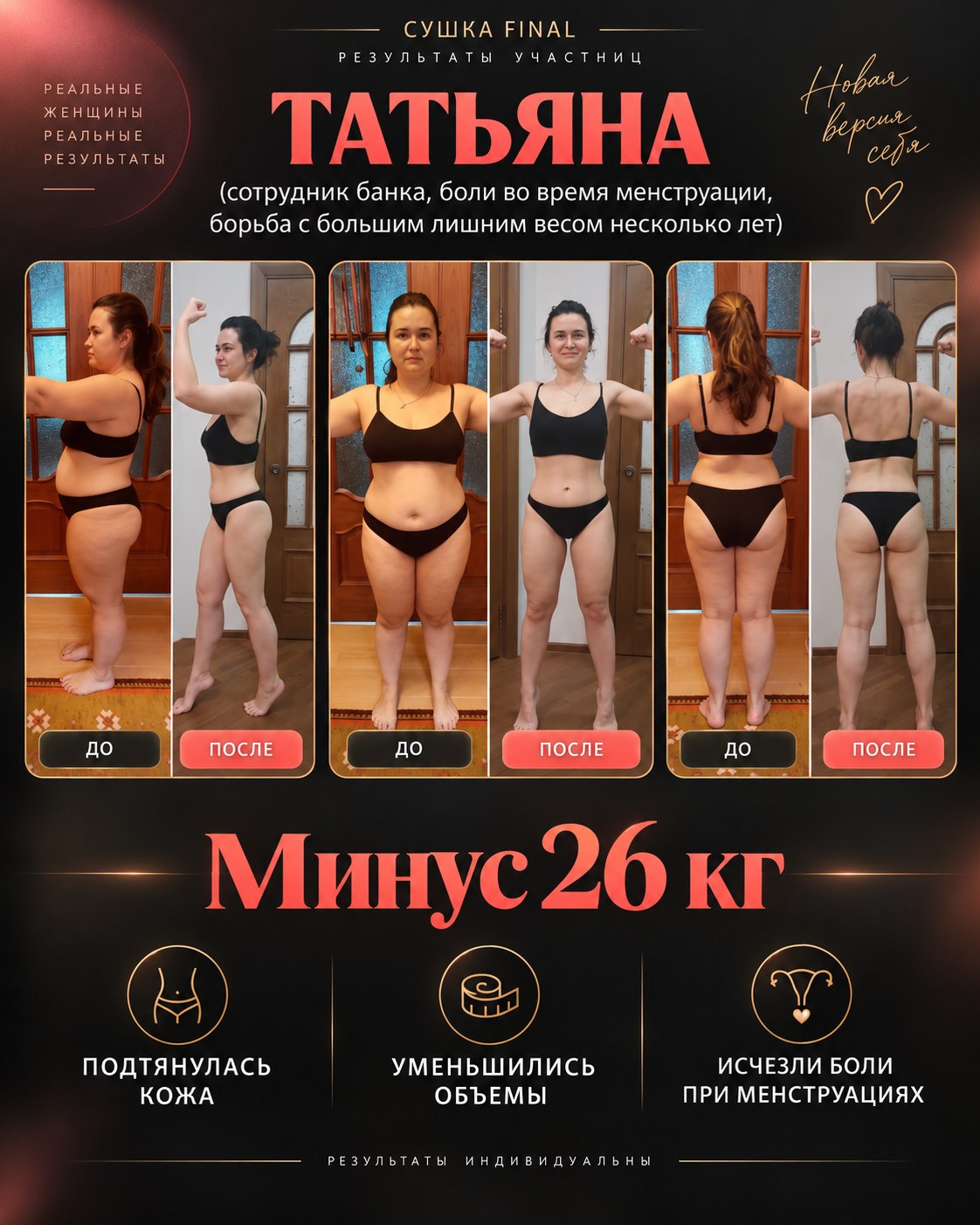 Результат участницы СУШКИ — Татьяна · −26 кг