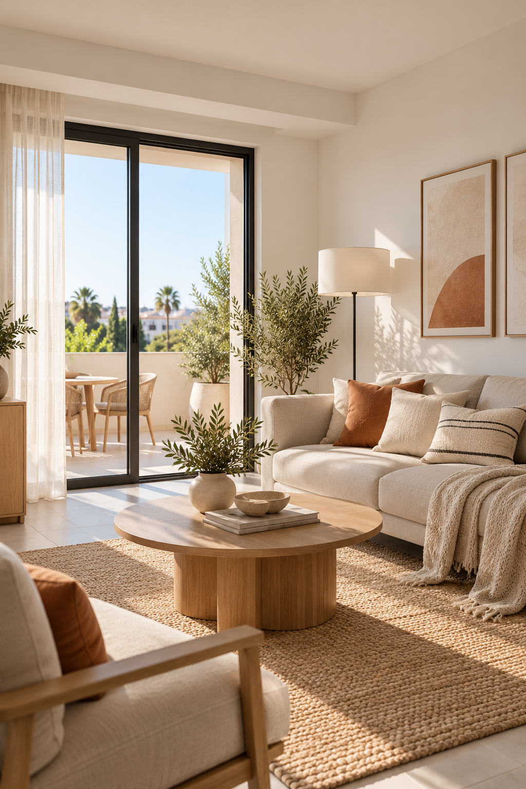 Salón mediterráneo luminoso tras la renovación