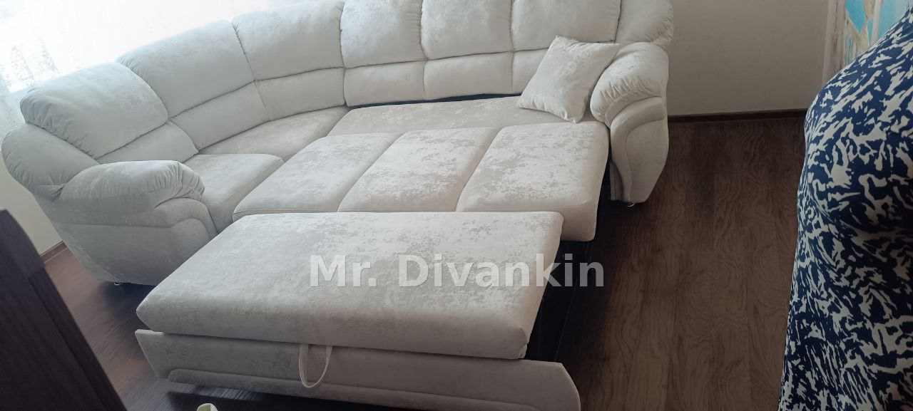 Светлый угловой диван: после перетяжки — Mr. Divankin