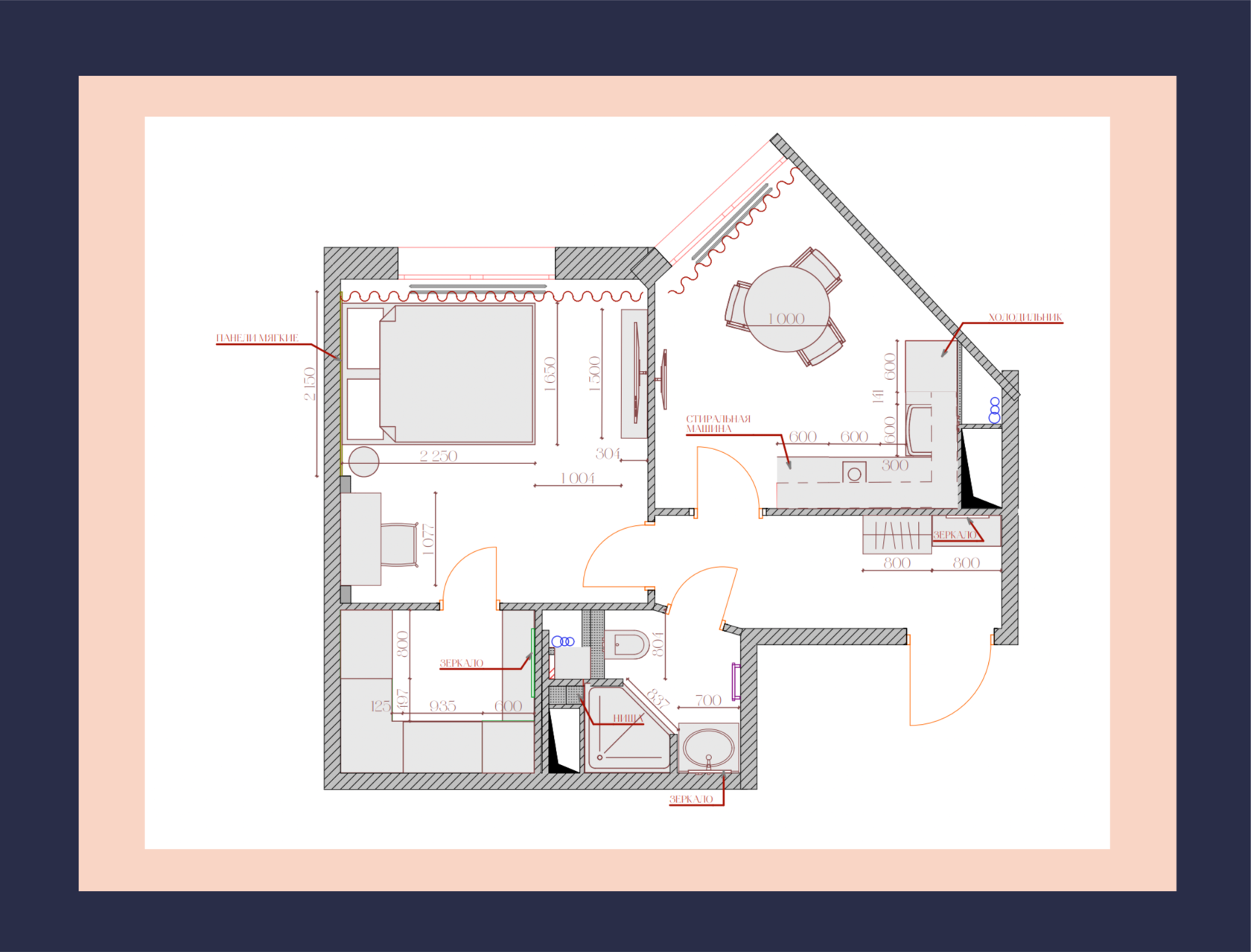 Дизайн проект и планировка двухкомнатной квартиры в ЖК Петровский квартал